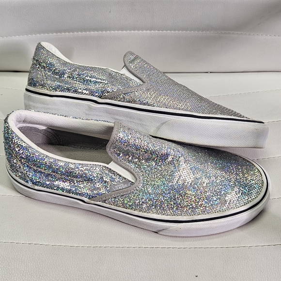 VANS CLASSIC SLIP ON MICRO SEQUINS SILVER/Trwht WM - Picture 3 of 3